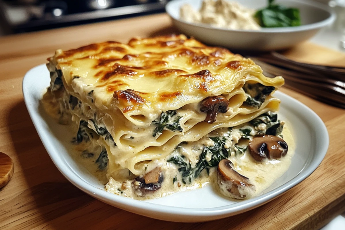Creamy Spinach & Mushroom Lasagna