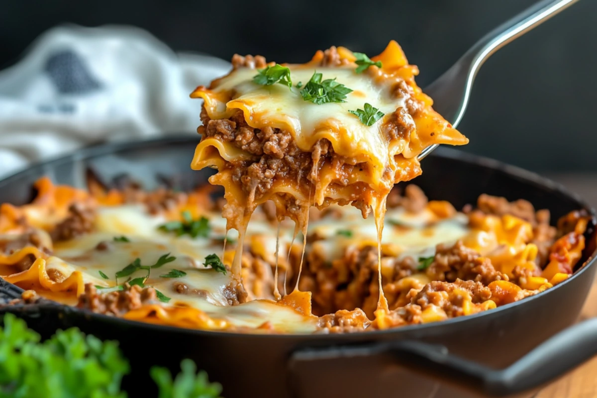 Cheesy Beef Lasagna Skillet