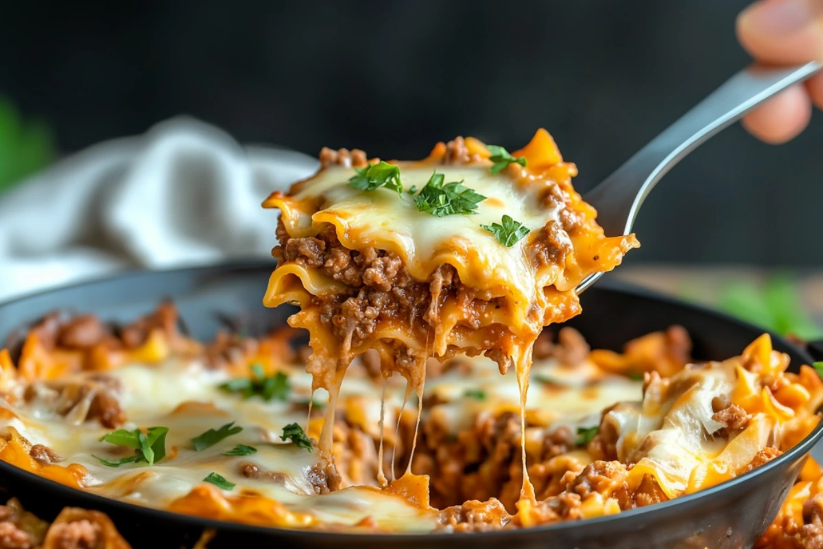 Cheesy Beef Lasagna Skillet