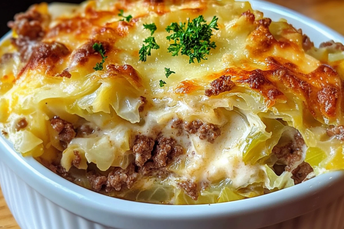 Creamed Cabbage and Ground Beef Casserole