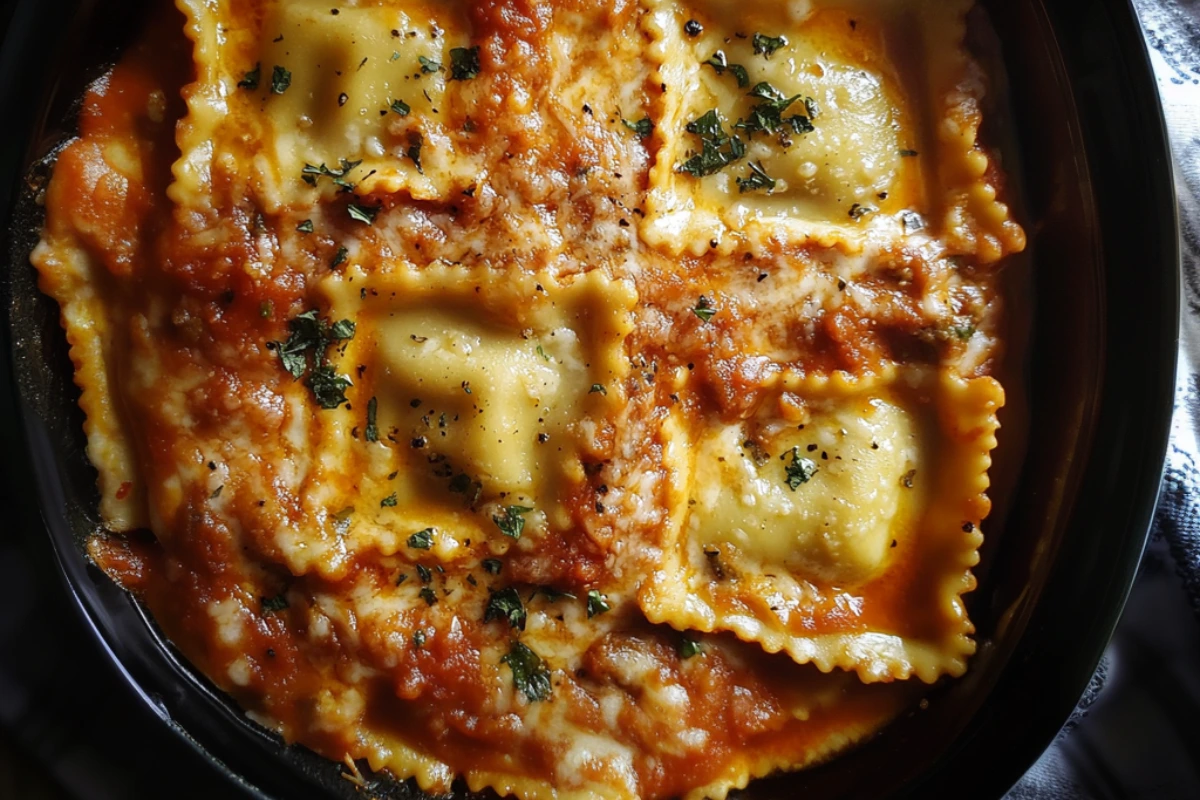 Easy Crockpot Ravioli Lasagna