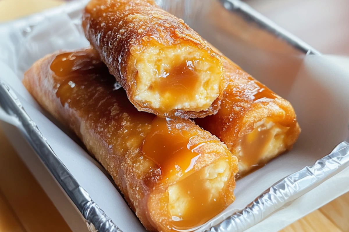 Cheesecake Egg Rolls with Caramel Sauce