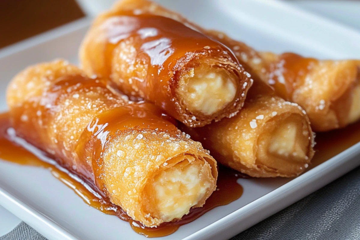 Cheesecake Egg Rolls with Caramel Sauce
