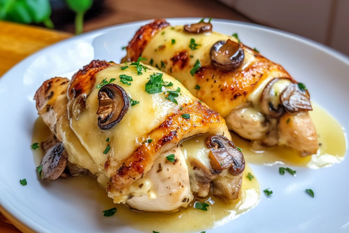 Cheesy Garlic Butter Mushroom Stuffed Chicken