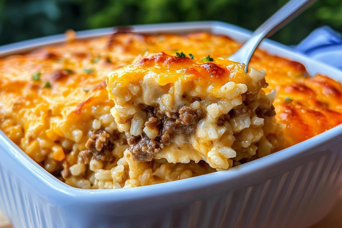 Creamy Cheesy Beef and Rice Casserole