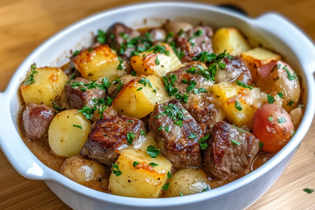 Crockpot Loaded Steak and Potato Bake