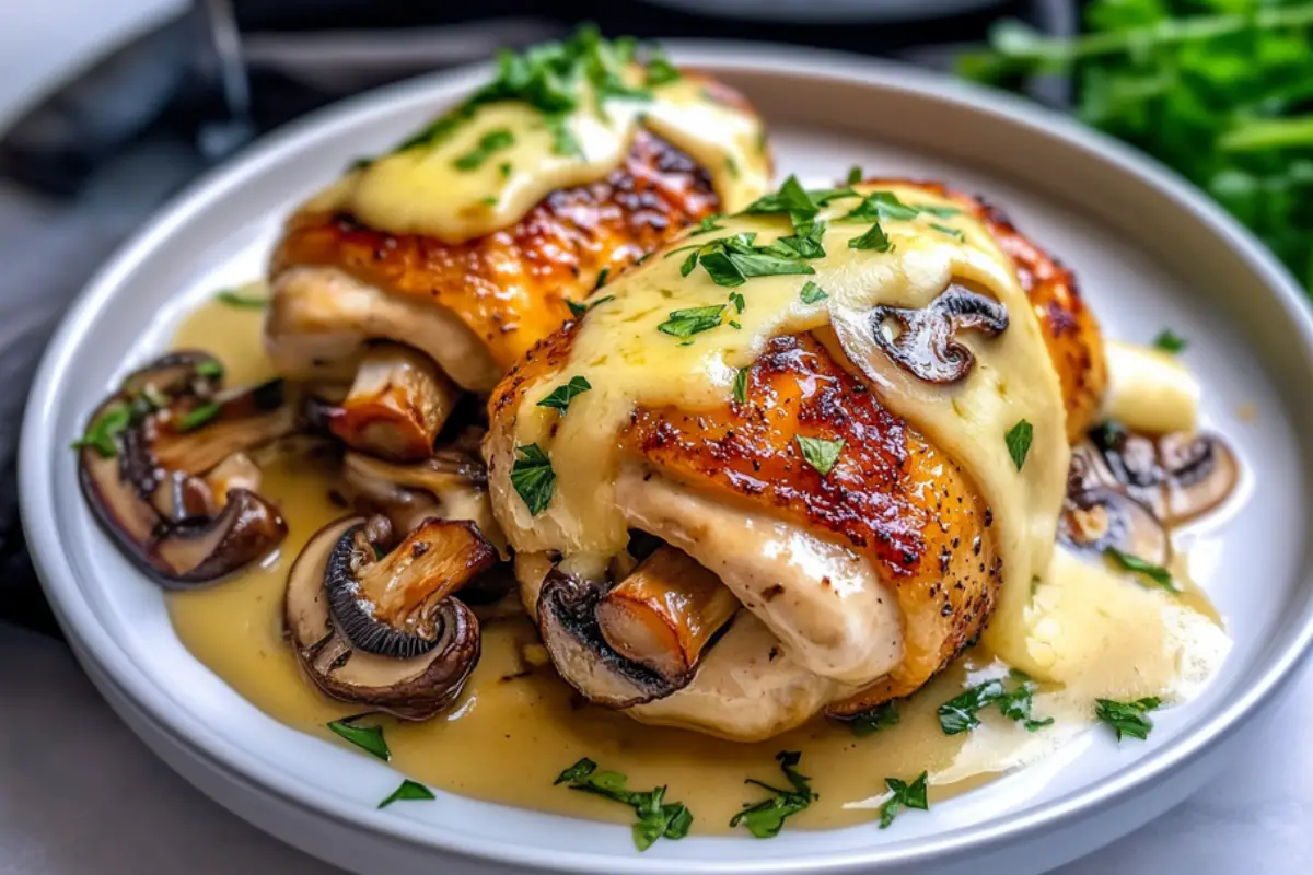 Easy Cheesy Garlic Butter Mushroom Stuffed Chicken