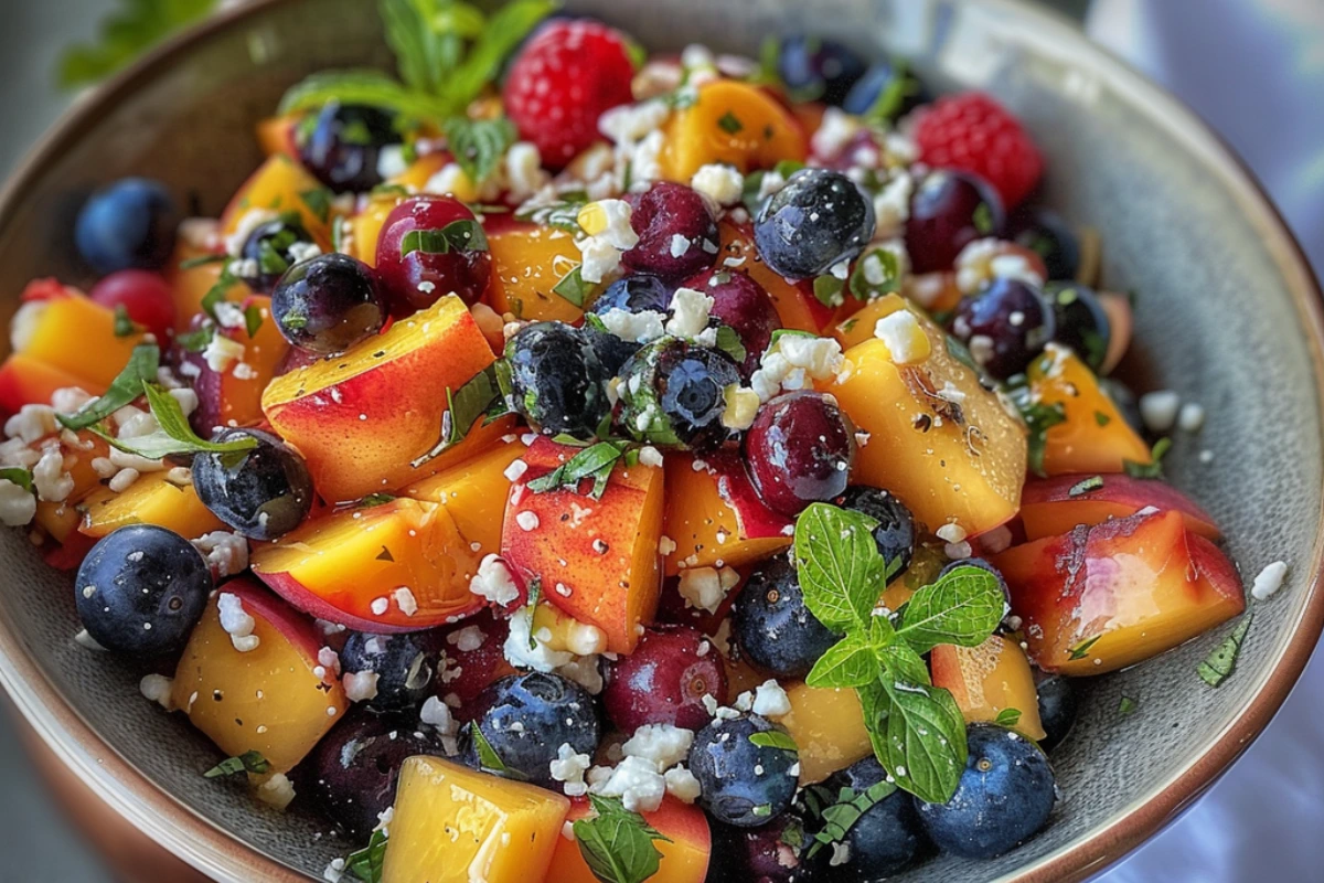 Fresh Blueberry Peach Feta Salad
