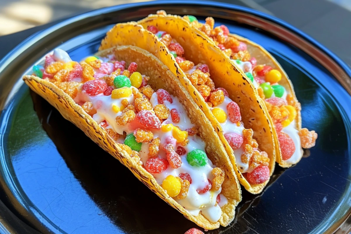 Fruity Pebbles Cheesecake Tacos