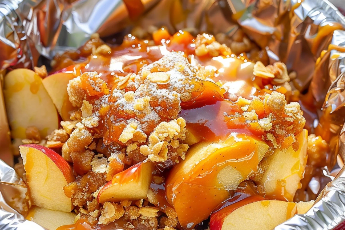 Homemade Caramel Apple Crumble Foil Packs