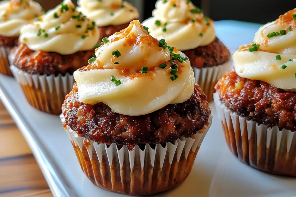 Meatloaf Cupcakes with Whipped Potato Topping