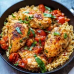 One Pan Tomato Basil Chicken and Rice