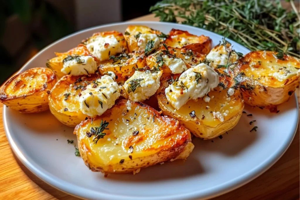 Roasted Potatoes with Baked Feta and Garlic