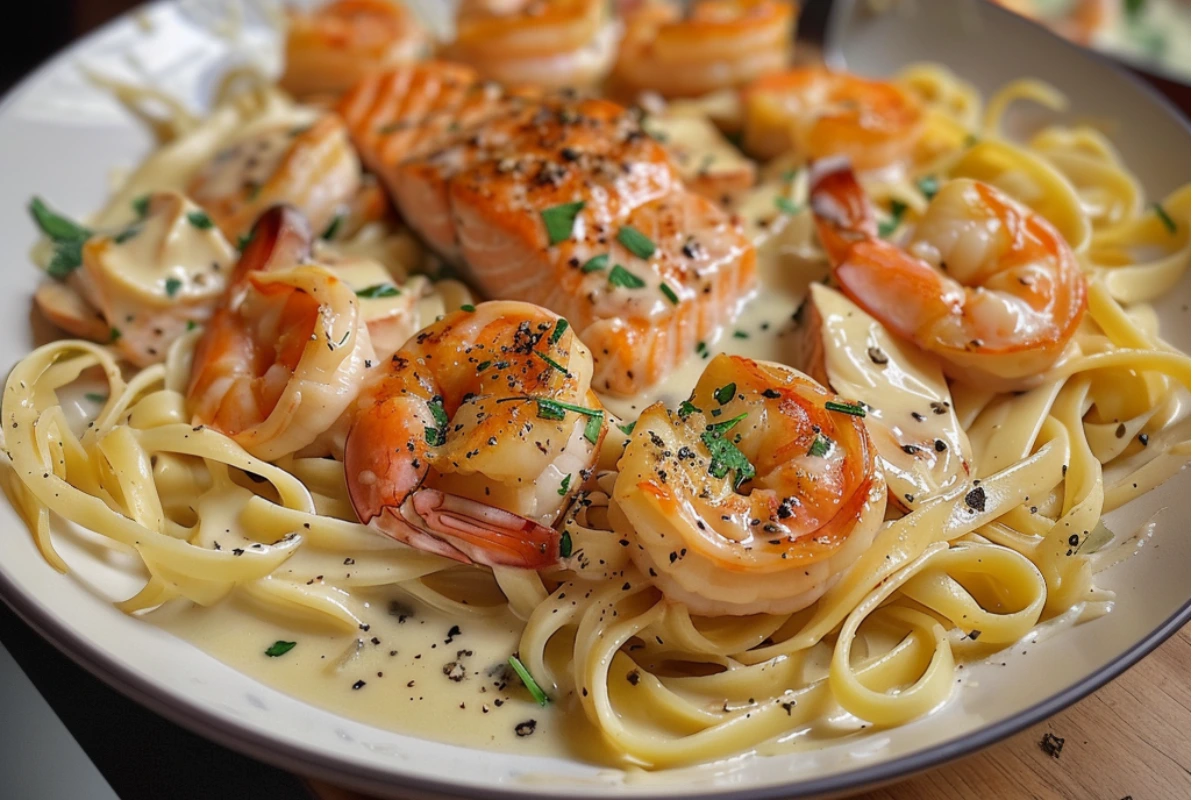 Salmon and Shrimp Alfredo