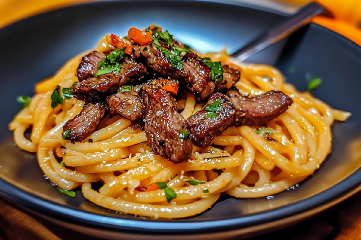 Spicy Garlic Steak Pasta