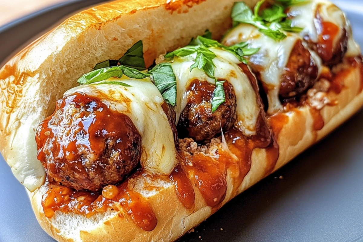 Sticky BBQ Cheeseburger Meatball Subs
