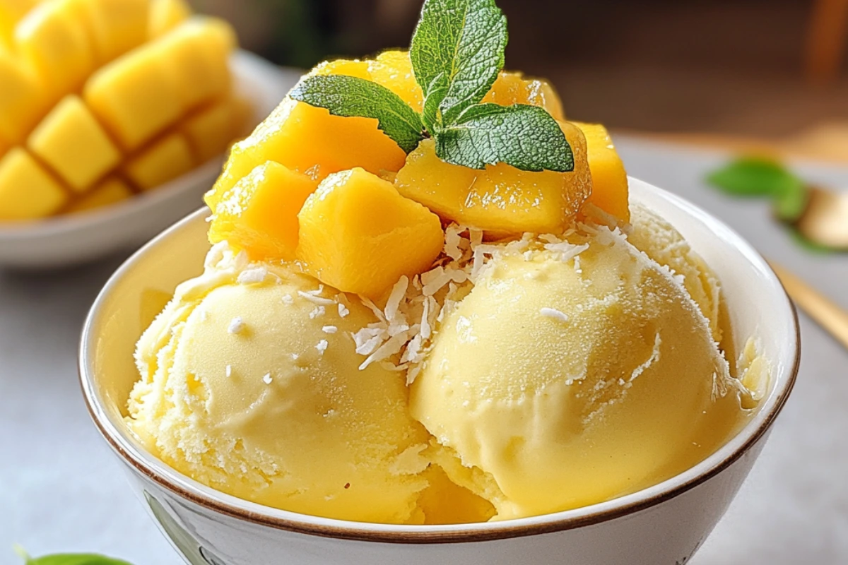 Mango Ice Notes Mango Coconut Ice Cream Made for Tropical Days - foodiecharm.com