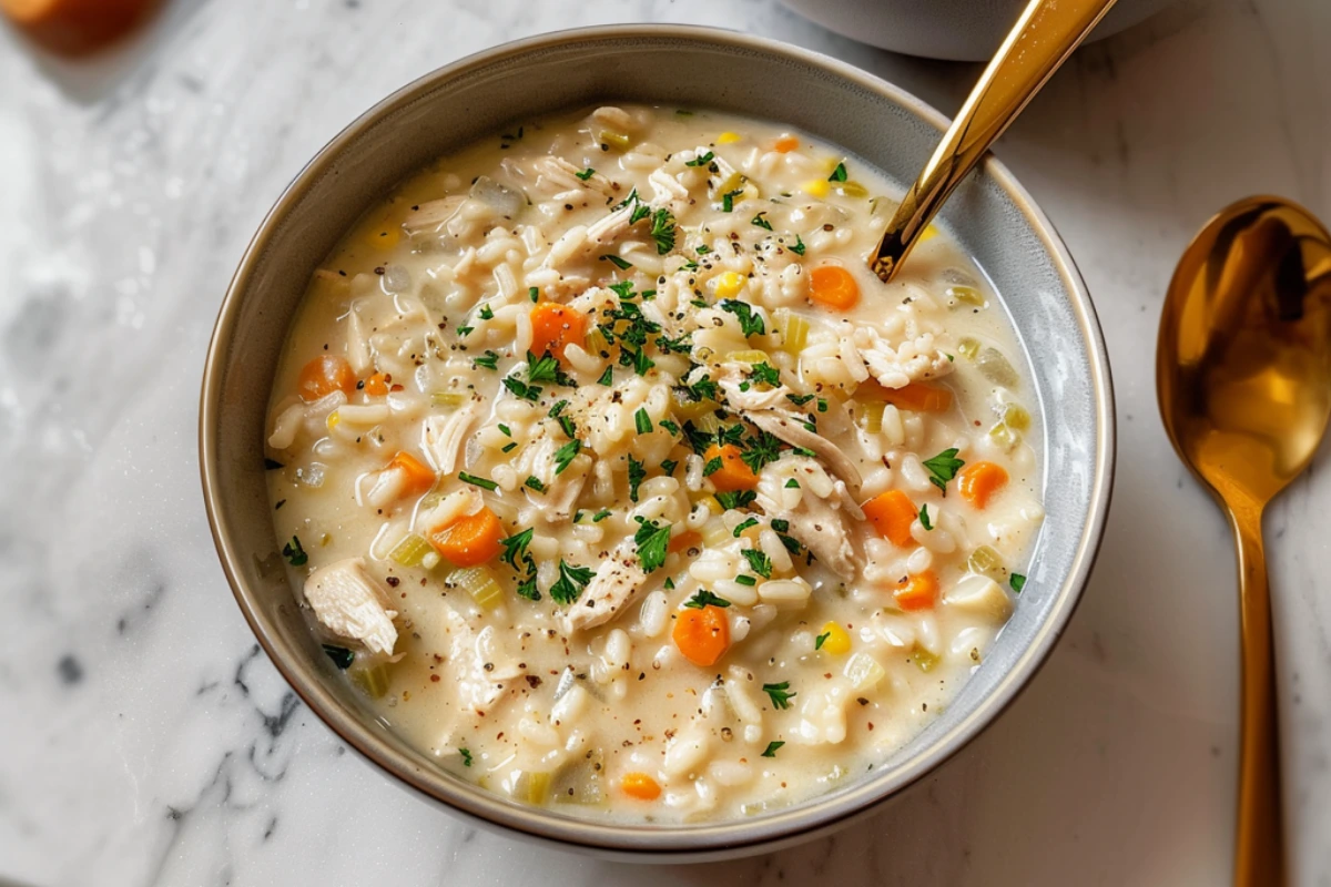 Soupy Chicken Rice Creamy Chicken and Rice Soup the Easy Way - foodiecharm.com