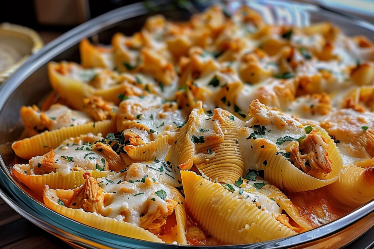 Easy Weeknight Buffalo Chicken Stuffed Shells - foodiecharm.com